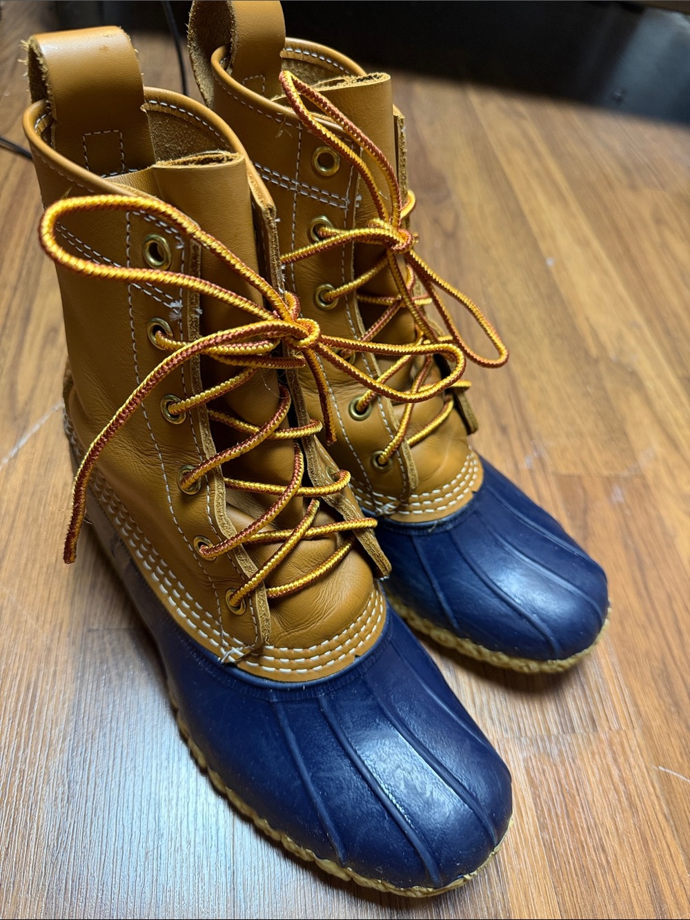L.L. Bean Two-Tone Duck Boots in Tan and Navy - Women’s 6 M